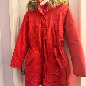 Hunter Red Women's Ski Jacket with Fur Hood - Original Parka